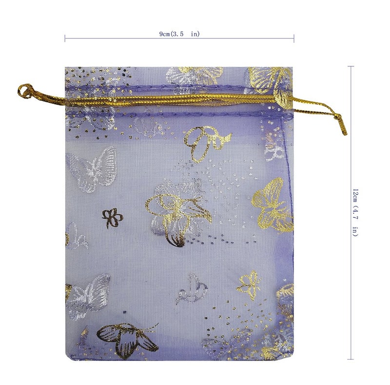 Ankirol 100pcs Mini Sheer Organza Wedding Favor Bags 3.5x4.5'' Luxury Jewelry Candy Gift Card Bags With Gold Line Drawstring Pouches Butterflies (light purple) - Image 3